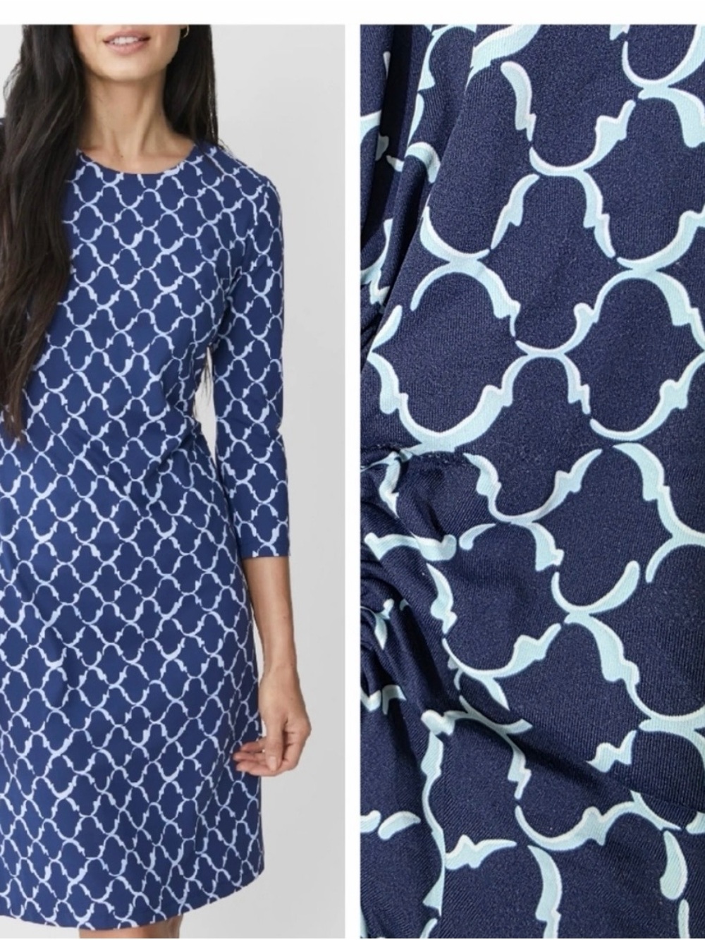 Long Sleeve Navy Geometric Shift Dress